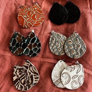 Set of Six Textured Teardrop Earrings